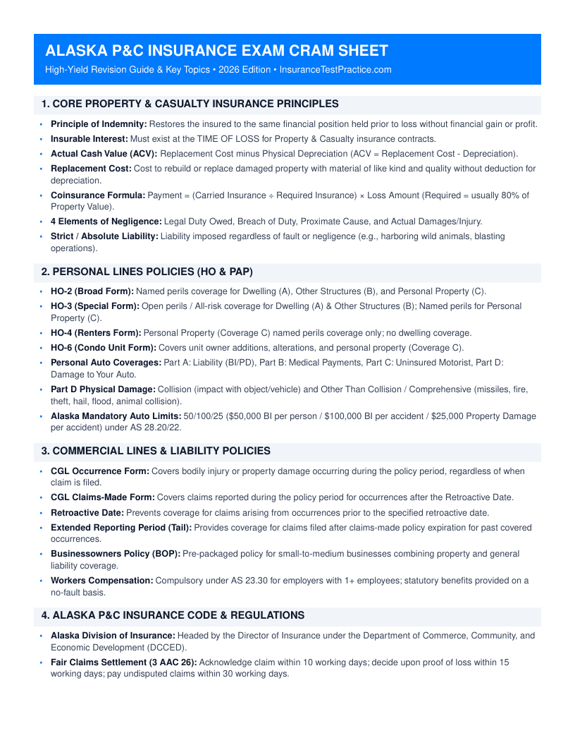 Alaska Property & Casualty Insurance Exam Cram Sheet PDF Preview