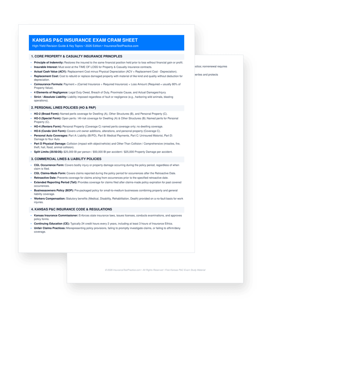 Kansas Property & Casualty Insurance Exam Cram Sheet PDF Preview