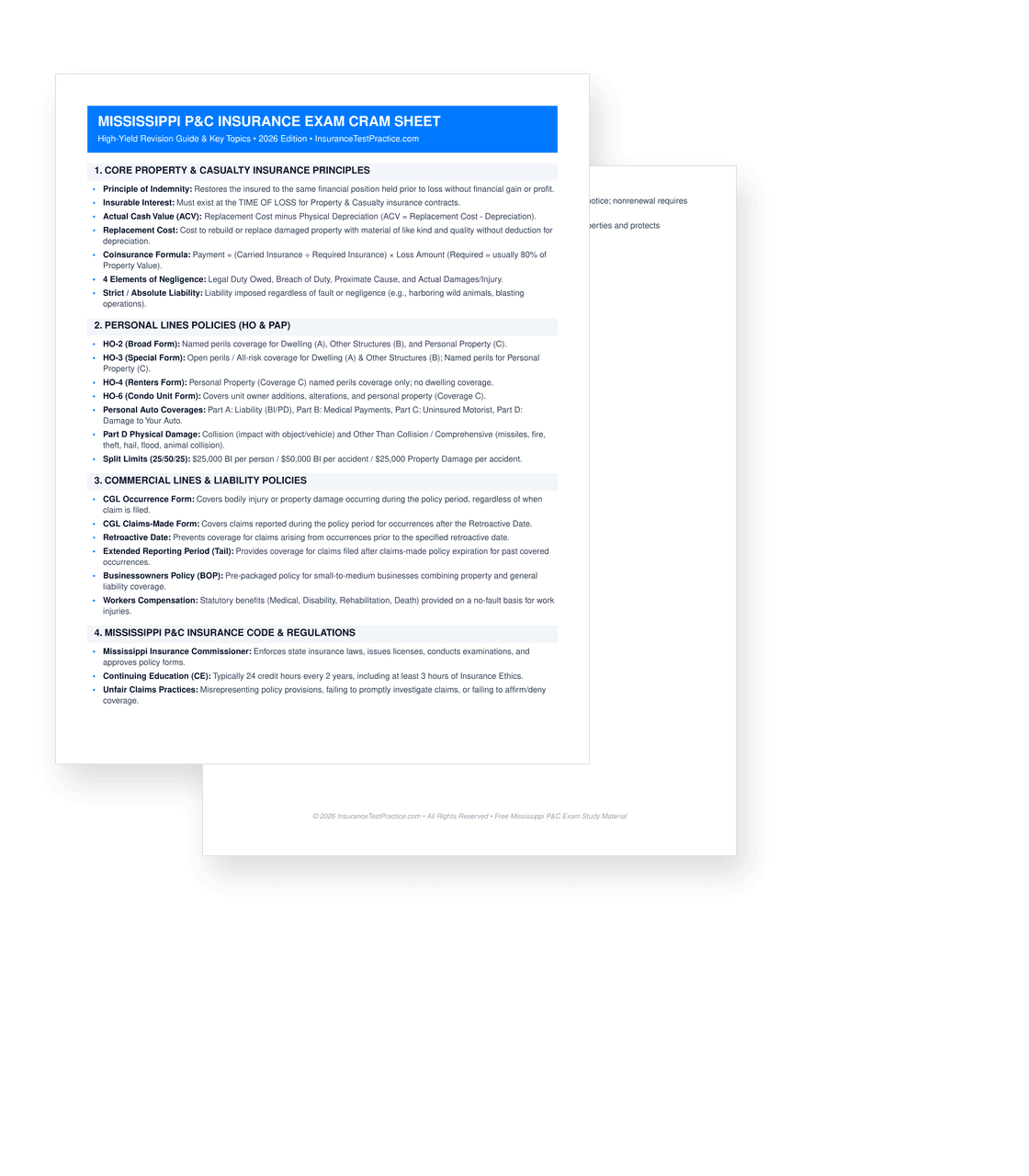 Mississippi Property & Casualty Insurance Exam Cram Sheet PDF Preview