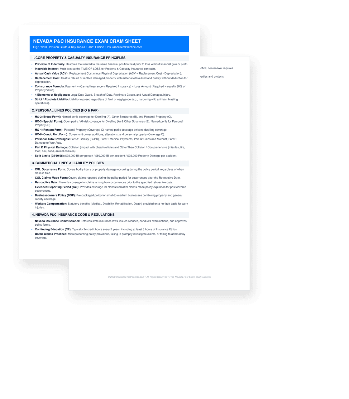 Nevada Property & Casualty Insurance Exam Cram Sheet PDF Preview