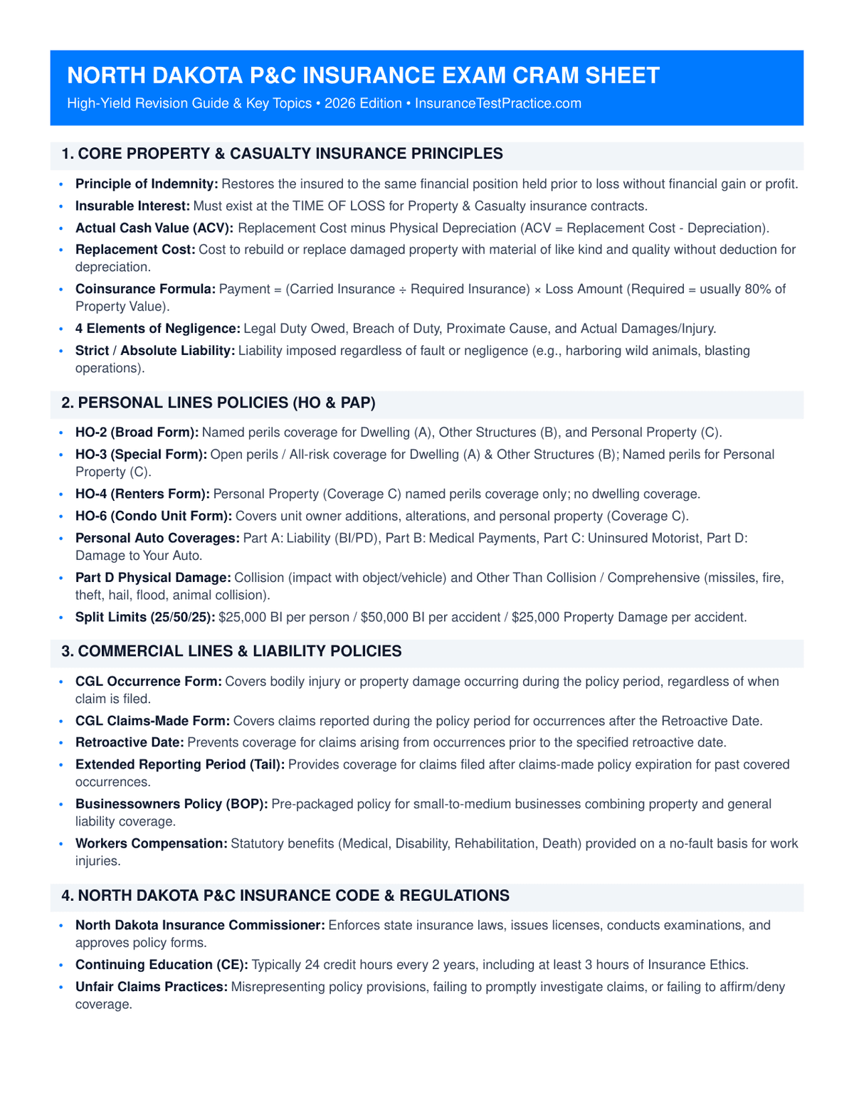 North Dakota Property & Casualty Insurance Exam Cram Sheet PDF Preview