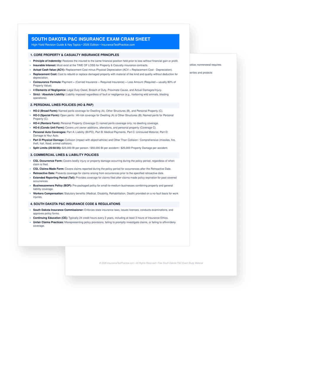 South Dakota Property & Casualty Insurance Exam Cram Sheet PDF Preview